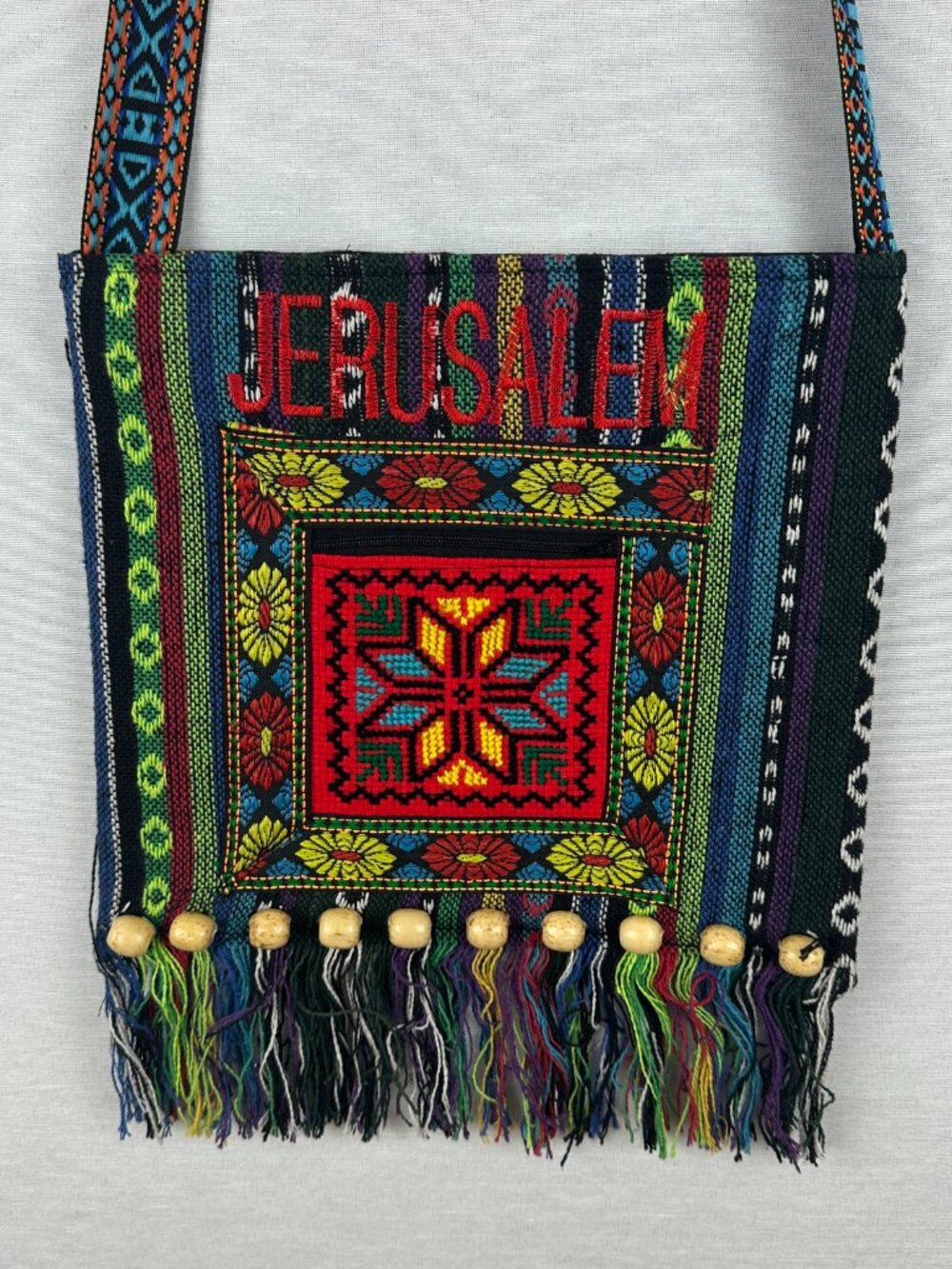 BOHO-STYLE JERUSALEM TAPESTRY CROSSBODY BAG TOP ZIPPER CLOSURE EMROIDERED
